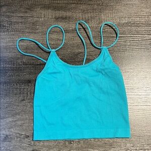 No Boundaries Turquoise Ribbed Double-Strap Crop Tank